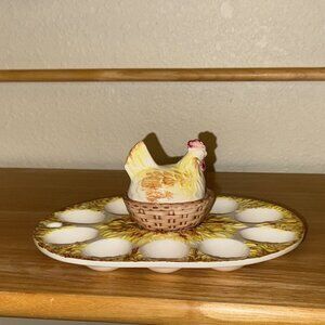 Egg Plate with Hen and Next Salt Pepper Shaker